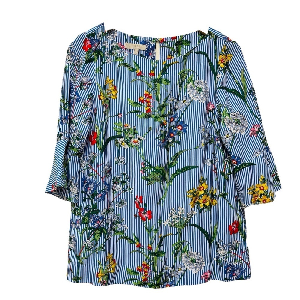 Hobbs London Mari Blue Stripe Floral Blouse 6